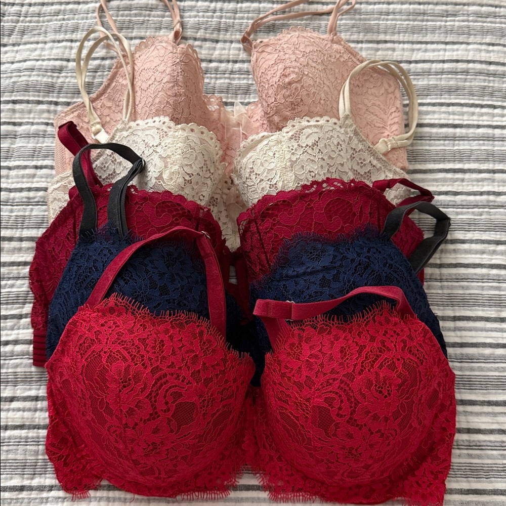 5 34 DD Lace Bra Set in Red, Blue, Pink, and Cream